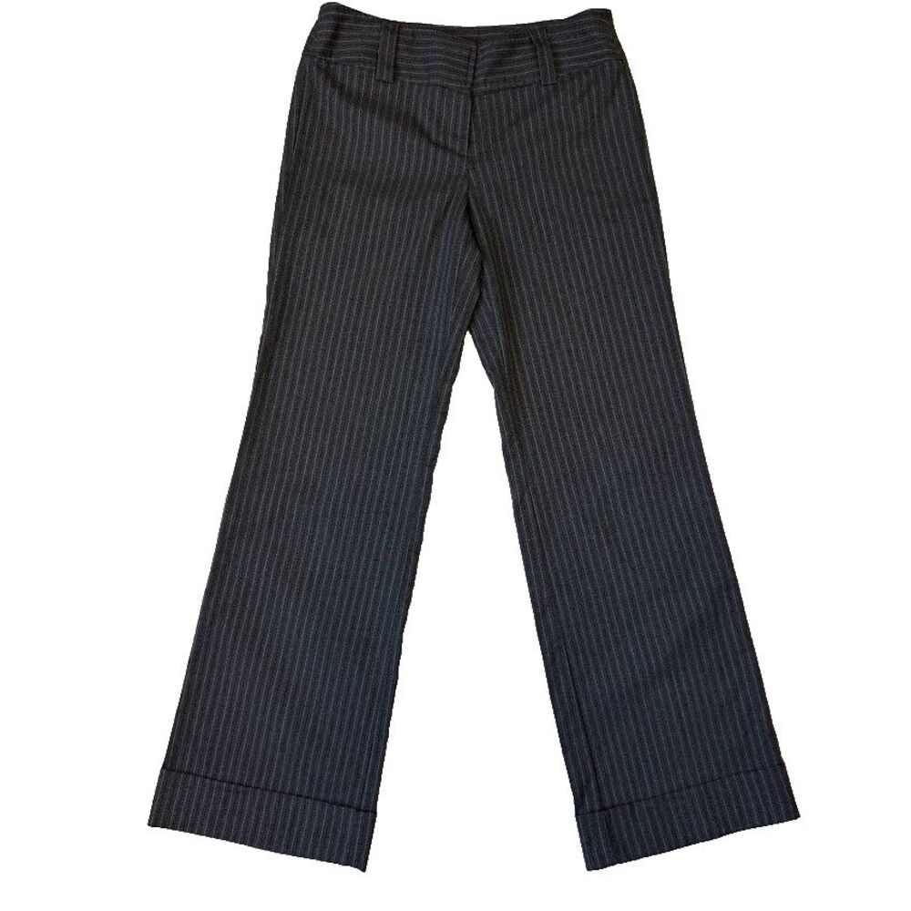 Vintage Y2K Tracy Evans Gray Pinstripe Wide-Leg Mid-Rise Pants, Cuffed Hem, 9